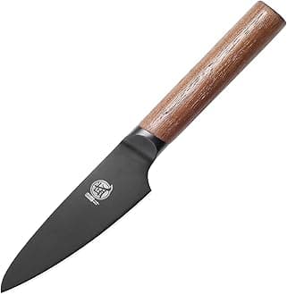 MITSUMOTO SAKARI 4.5 inch Japanese Paring Knife, Professional Black Titanium Coated Small Fruit Knife, Super-Sharp German Premium Alloy Steel Petty Chef Knife (Walnut Handle)