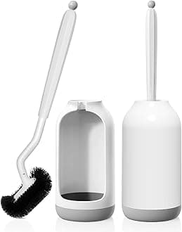 Toilet Bowl Brush Holder Set: 2 Pack Bathroom Deep Cleaning Toilet Cleaner Scrubber Under Rim with Curved Bristle for Dead Corner Clean - Hidden Rv Toilet Decorative Accessories with Caddy