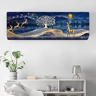 Anpro Printed Air Conditioning Dust Cover Folding Designer Ac Cover for Indoor Split Ac 1.5 ton (97 x 31 x 21 .5 cm ) Polyester (Gold Deer print)