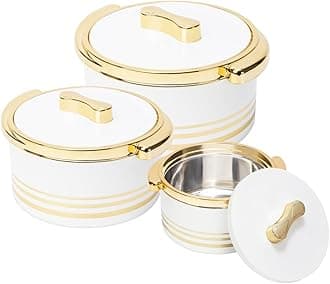 Pinnacle Insulated Casserole Dish with Lid 3 pc Set 3.7/2.6/1.5 qt. Hot Pot Food Warmer/Cooler –Thermal Soup/Salad Serving Bowl- Stainless Steel Hot Food Container–Best Gift Set for Moms –Holidays