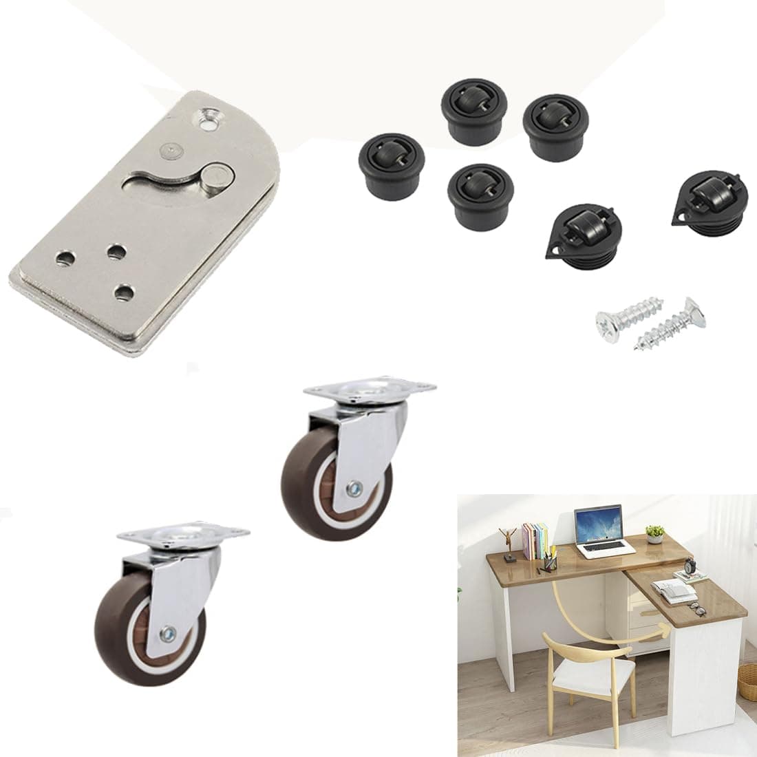 HOWHY 90° Rotating Table Hinges, Hardware for DIY Assembly of L-Shaped Desk and Cabinets，Table Extension, Multifunctional Folding Table Connect Hinges，Table not Included(Opens Right)