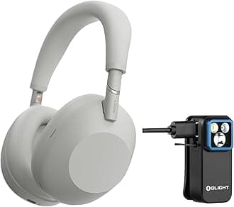 SonyWH-1000XM6 Wireless Noise-Canceling Headphones (Silver) Bundle with Rechargeable Clip-On Light (2 Items)