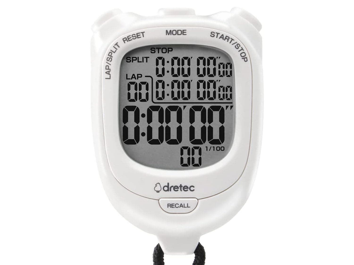 dretecLarge Screen, Easy-to-Read Stopwatch, 0.01 Second Unit Measurement, Lap/Split Function, Replaceable Battery, Quiet Study, White