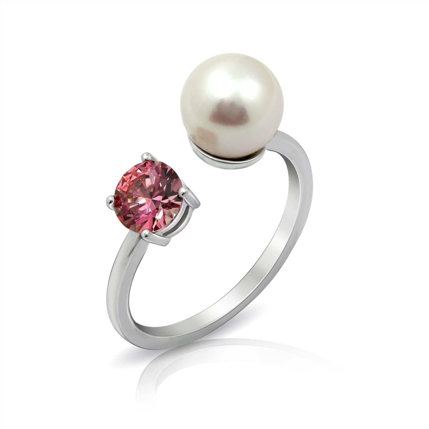 Amazon Essentials Platinum Plated Sterling Silver Infinite Elements Cubic Zirconia Freshwater Pearl Ring