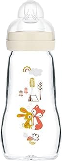 MAM Feel Good Glass Bottle | 1 Pack (1 x 260ml) | MAM Glass Bottle with Medium Flow Teat Size 2 | Baby Accessories for Newborn | Yellow (Various Designs)
