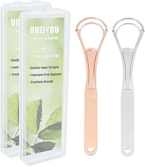 Stainless Steel Tongue Scraper Cleaner, 2 Pack Fresh Breath Tongue Cleaner for Adults, Kids, Men and Women, Surgical Grade Metal Scraper for Healty Oral Care, Bad Breath Cure (with 2 Travel Cases)