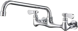 BWE Kitchen Faucet Wall Mount Dual Handles Commercial Sink Faucet with 14 Inch Swivel Spout Kitchen Faucets Utility Laundry Restaurant Chrome Solid Brass Mixer Tap Laundry Faucet