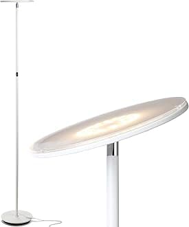 Brightech Sky LED Floor lamp, Torchiere Super Bright Floor Lamp for Living Room Decor & Office - Dimmable, Tall Standing Lamp with Warm Light for Bedroom & Reading - White