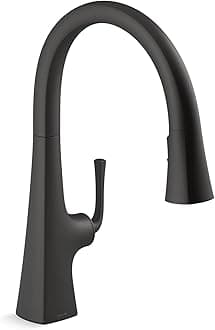 Kohler Graze Pull Down Kitchen Faucet, Kitchen Sink Faucet with Pull Down Sprayer, Matte Black, K-22062-BL