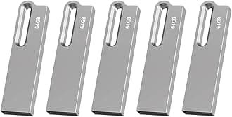 Aiibe 64GB Flash Drive 5 Pack Metal USB Drive Thumb Drive 64GB USB 2.0 Memory Stick Waterproof USB Flash Drives with Keychain (Silver)