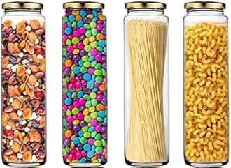 - Ash & Roh® - Clear Glass Jar And Container With Air Tight Lid Storage of Spices and Dry Fruit (500 ML BAMBOO JAR, 4)