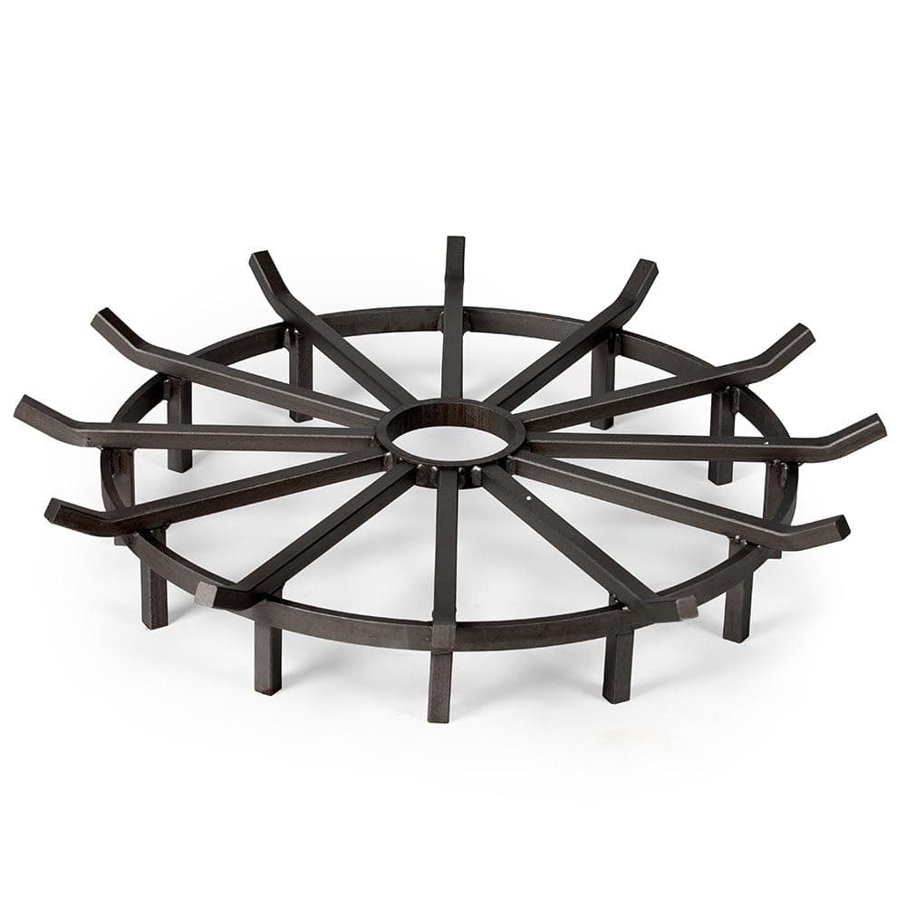 Ash & Ember 32" Wagon Wheel Fire Grate, High-Efficiency Smoke-Free Fireplace Log Grate, Decorative Wood Burning Lifted Grate Pit, Sandblasted Steel with Light Oil Coating