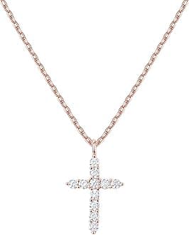 14K Gold Plated Cubic Zirconia Cross Necklace for Women | Cross Faith Pendant Necklaces