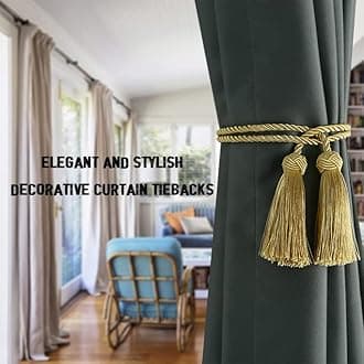 BEL AVENIR 6 Pack Curtain Handmade Tiebacks Decorative Curtain Holdbacks with Tassel (Gold, 6 Pack)