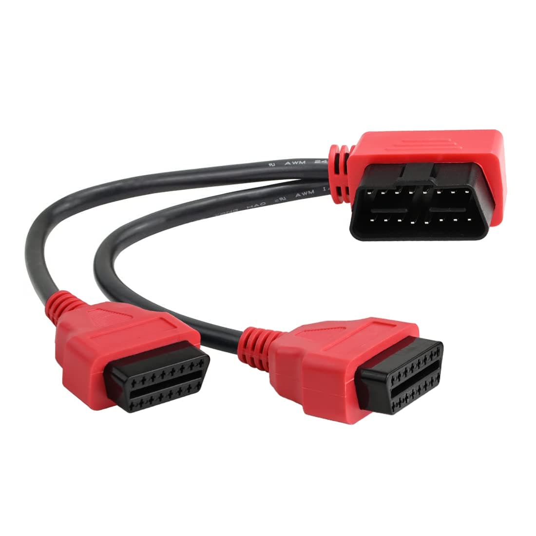 30cm/12 Right Angle OBD2 OBD II Y Splitter Cable 1x Male and 2X Female J1962 Port Cord Adapter-Red