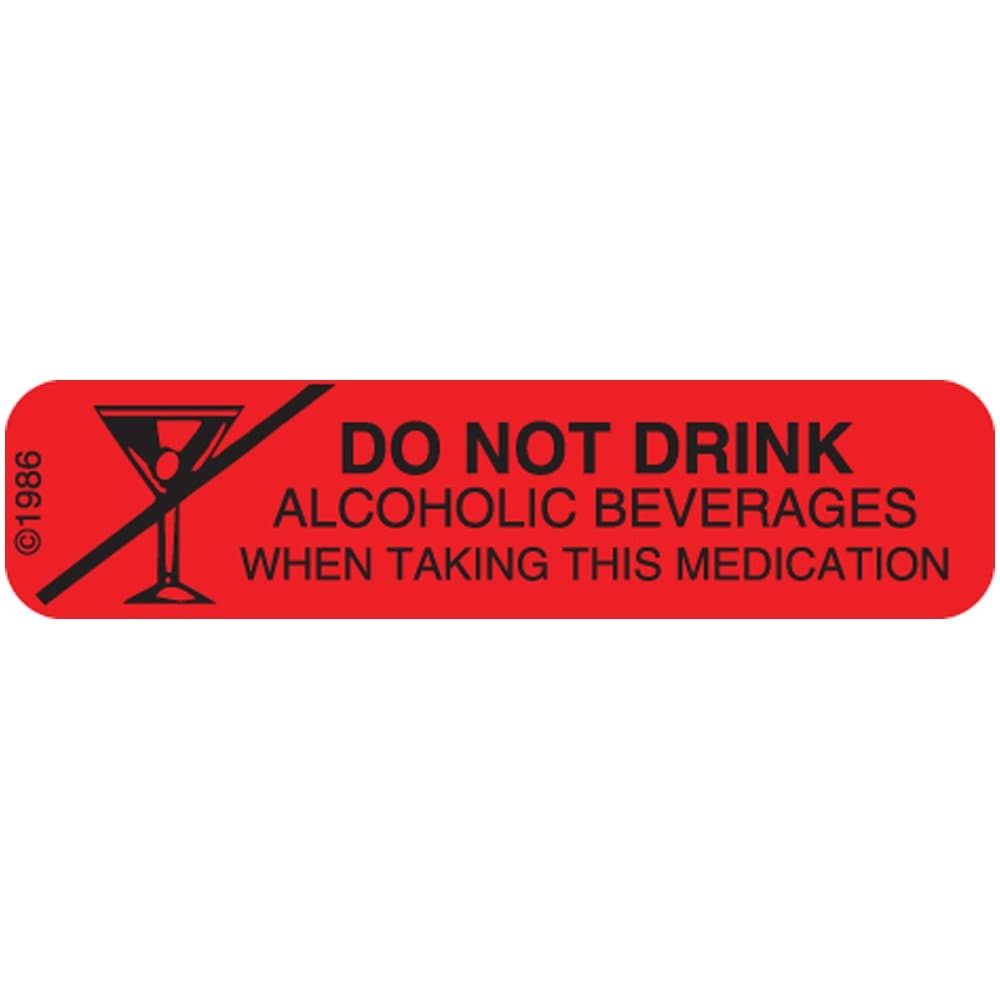 8-X "NO Alcohol While" Permanent Paper Label, 1 9/16" x 3/8", Red, Pack of 1000