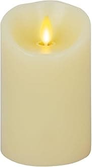Luminara Realistic Moving Flame LED Candle Scalloped Edge Smooth Finish Real Wax Pillar, Vanilla Honey Scented, Timer - Ivory (3" x 4.5")
