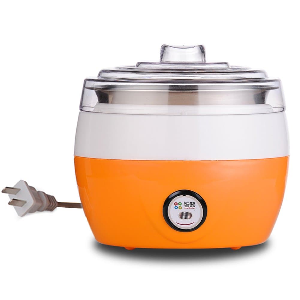 220V Plastic + stainless steel Electronic Yogurt Maker with Automatic Cooling Safe Glass Jars and Lids(1L ) (Orange)