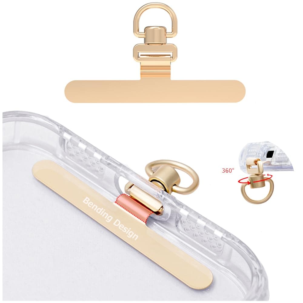 Phone Tether Tab, 360° Rotation Ultra-thin 0.2mm Bending Design Universal Stainless Steel Phone Lanyard Tab Without Adhesive,Metal Phone Lanyard Replacement Patch for Cell Phone (Gold)