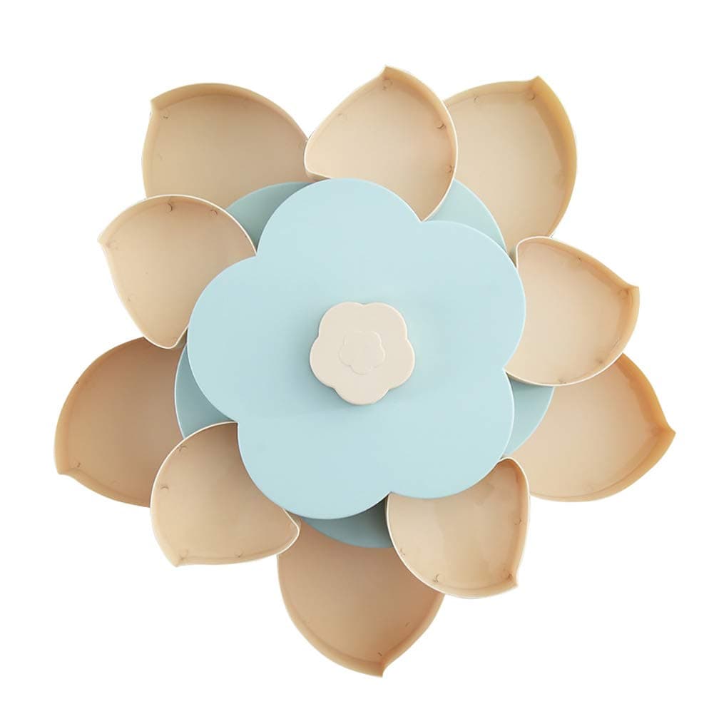 Double Layer Candy and Nut Serving Container, Petal-Shaped Rotating Snack Serving Tray 10 Variety Mixed Nut Assortment Tray, Food Storage Organizer, Divided Snack Platter(Blue)