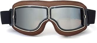 Motorcycle Goggles Vintage Aviator Pilot Style Leather Cruiser Scooter Motocross Goggles for Men, Women,Adults