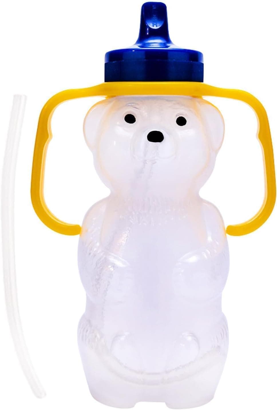 Honey Bear Drinking Cup with 2 Flexible Straws - Includes Instructions - Spill-proof Lid