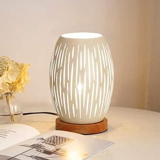 Metal Lampshade Bedside Table Lamp Wooden Base Bedroom Lamp Decorative Bedside Lamp with Edison Bulb for Bedroom Home Weddings Parties Patio Indoor Outdoor (Strip Shape)