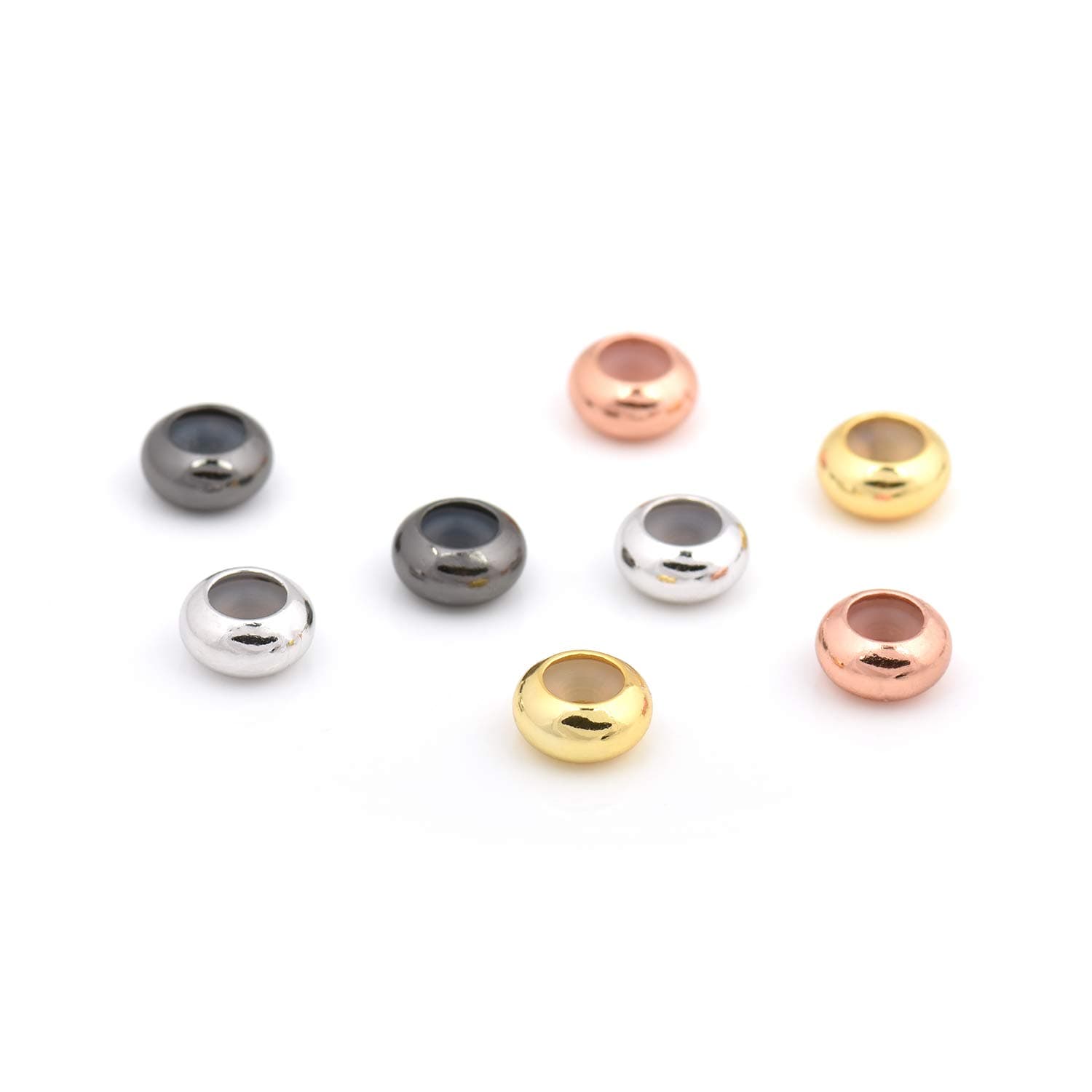 Brass Round Rubber Beads,Adjustable Slider Clasps Round Beads,Fixed Jewelry Position 8x4mm 30Pcs MixedColor