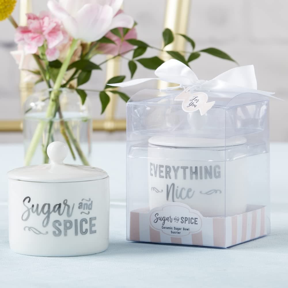 Kate AspenCeramic Sugar Container/Bowl, Spice and Everything Nice, White with Silver Foil, one size