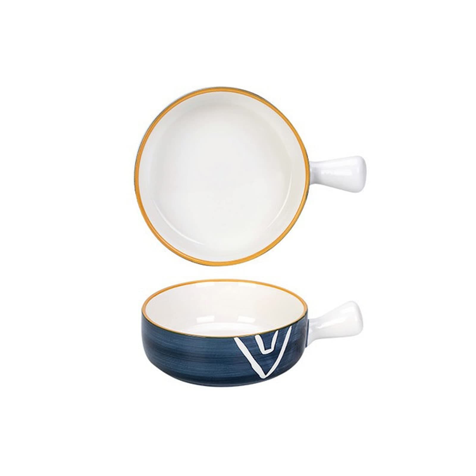 Kitchen Baking Dish 6 Inch Ceramic Baking Dish Glaze Baking Bowl with Handle Soup Salad Bowl Heat-Resistant Pan Round Bakeware Tool Cooking Bakeware (Color : B)