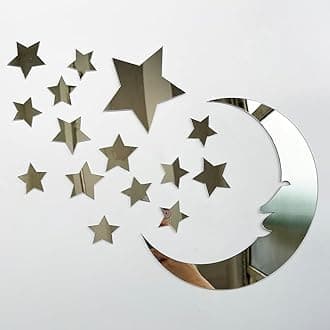 37pcs 3D Moon and Stars Silver Acrylic Wall Stickers with Adhesive Art Decal Satin Paper Baby Kids Bedroom Home DIY Decor Removable Stickers (Moon and Stars)
