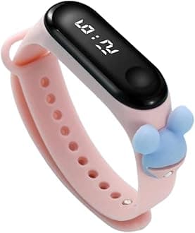 Digital Dial Waterproof Stylish & Fashionable Wrist Smart Watch LED Band for Kids, Colorful Cartoon for Boys & Girls (Removable Silicon Strap) (Baby Pink Mouse)