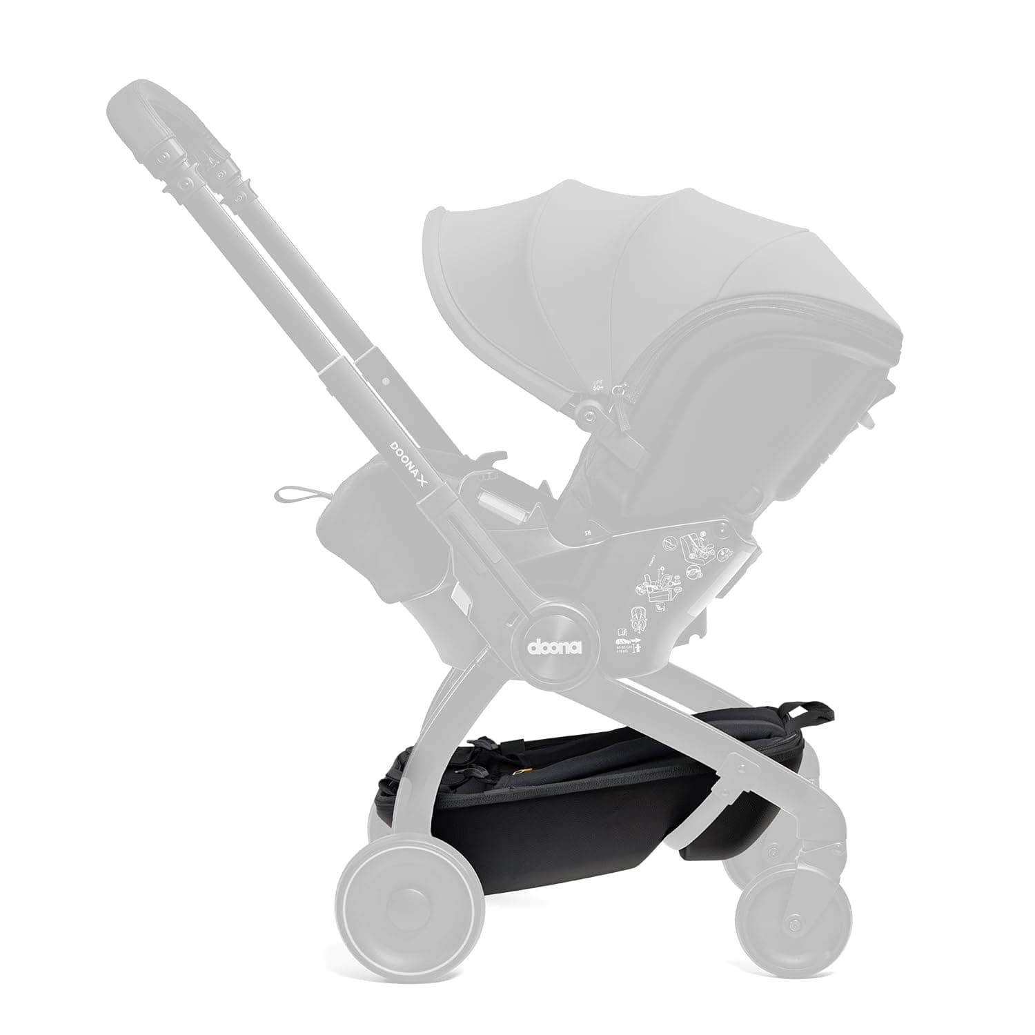 X Pack & Go Basket, Structured Stroller Organizer, Backpack and Storage Basket with Padded Straps and Back Support, Large Capacity, Easy to Use, Travel-friendly, Compatible with Doona X, Black