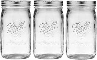 Ball Wide Mouth Glass Mason Jars with Lids and Bands, Used for Canning, Pickling, Juice, Jam, Jelly, Quart Size 32 Ounce (Pack of 3)