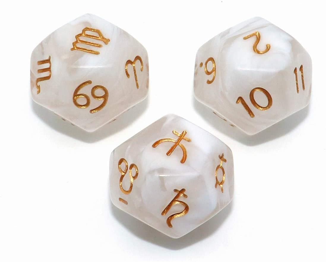 3 Pack Acrylic Astrological Dice for Constellation Divination Dice Table Games Accessory 3 Colors D12 Glitter Dice Set (White)