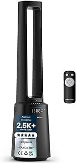 Pro Breeze® OmniAir 41" Bladeless Tower Fan with Air Purifier - Silent Standing Portable Circulator - Remote Control, WiFi, HEPA Filter, LED Display, 10 Fan Speeds, 5 Modes & 60° Oscillation