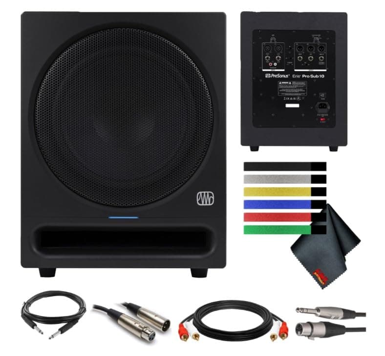PreSonusEris Pro Sub 10-10-inch Active, Front-Firing Studio Subwoofer Bundle with Accessories