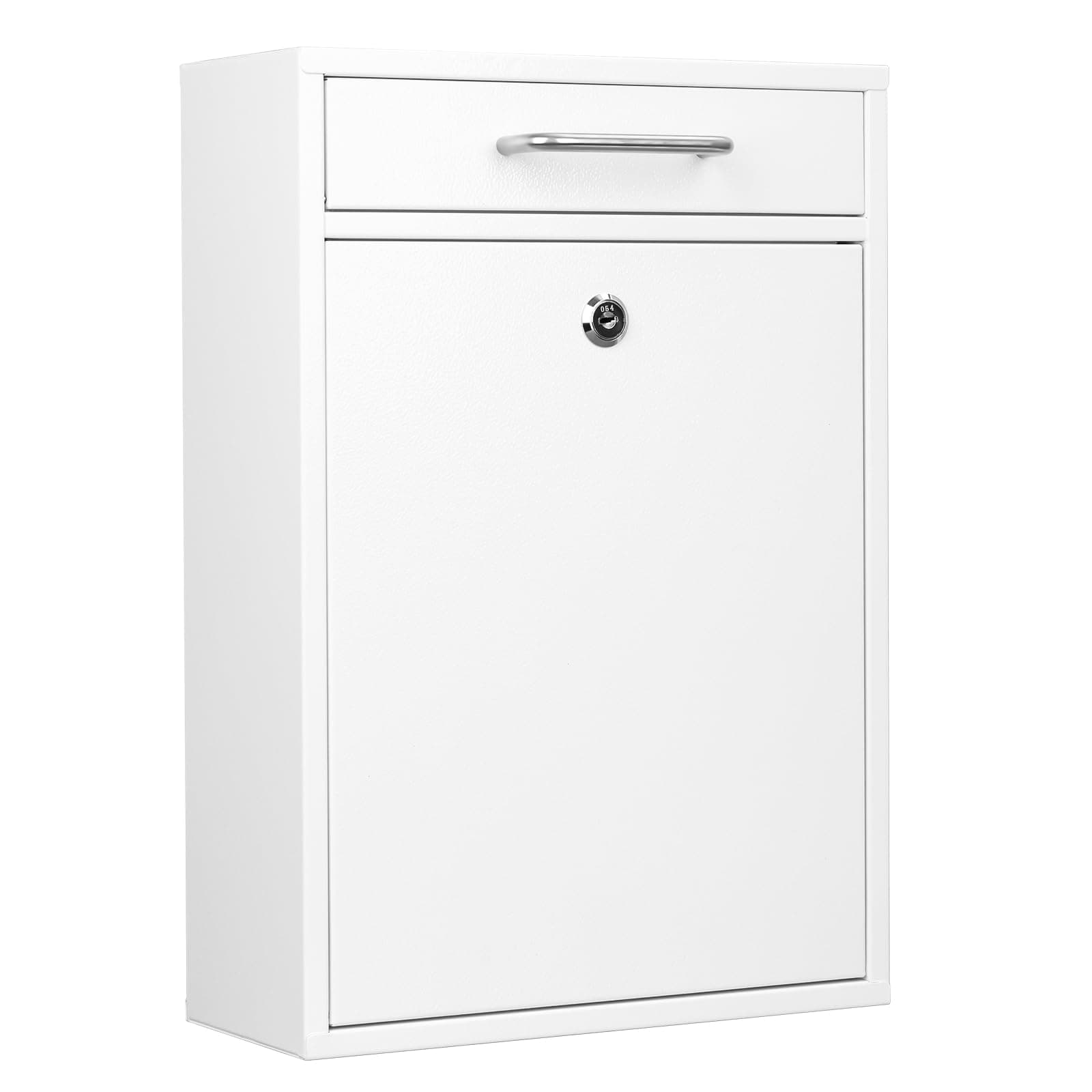 Steel Key Lock Mail Boxes Outdoor, Locking Wall Mount Mailbox, Security Key Drop Box, Collection Boxes,16.2H x 11.22L x 4.72W Inches, White X Large