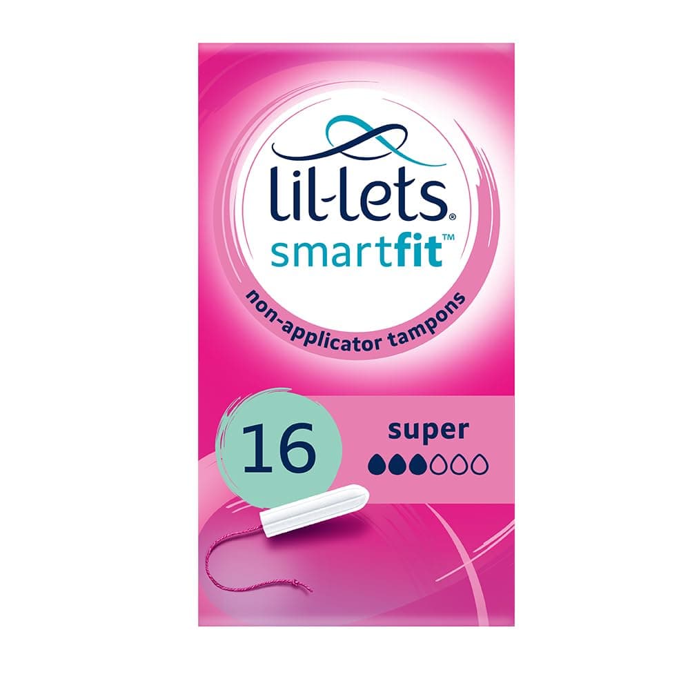 Lil-Lets Non-Applicator Super Tampons, 16 Count (Pack of 1), For Medium to Heavy Flow, 3 Droplets, Plant-Based, SmartFit™ Non-App Tampon