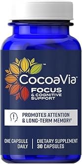 - CocoaVia Memory & Focus Brain Supplement, 30 Day, Cocoa Flavanol Blend, Lutein, Added Caffeine for Boost. Improve Cognitive Function, Attention, Vegan & Plant Based, 30 Capsules