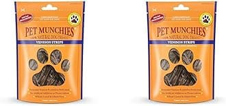 Pet Munchies Venison Strips Dog Treats, Premium Wheat Free Dog Chews with Natural Real Meat, Low in Fat and High in Protein 75g (Pack of 2)