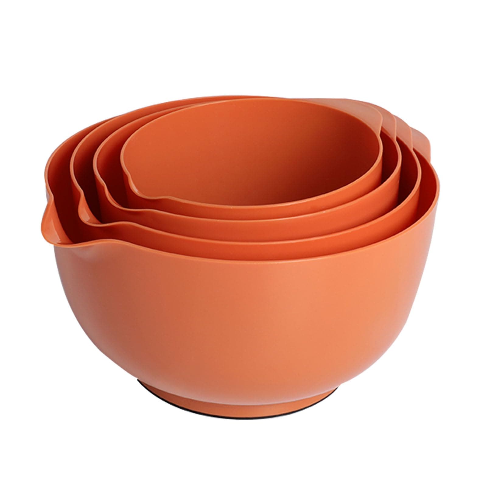 Nesting Plastic Mixing Bowl Set, 4 Piece Mixing Bowl Set with Pour Spouts, Size 1.7, 2.5, 3.5 and 4.5qt, for Prepping, Mixing, Baking, Cooking, Brownish Orange