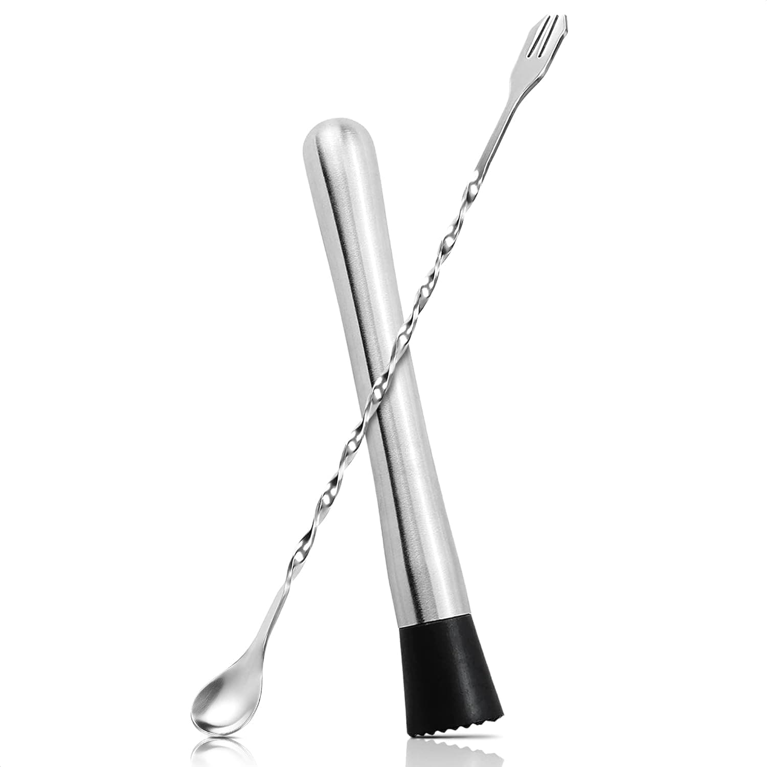 Cocktail Muddler, Muddler And Bar Spoon Stirring Spoon, Stainless Steel Stirrer, Long Handled Accessory Tool For Mojito Fruit Drinks