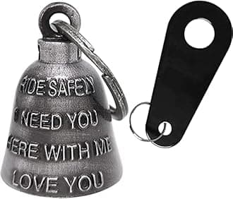 Motorcycle Bell w/Hanger Biker Bell Motorcycle Accessories For Good Luck Safe Riding Luck Key Chain Bell, Ride Safely&i Need You Here With Me&love U, Large
