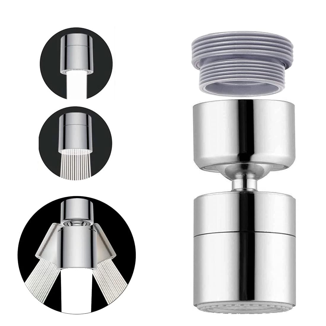 ALD760, ABS Dual Flow Aerator with Adjustable Joint | kitchen Tap extender | 360 Degree Rotation | Fits F22 and M24 mm taps