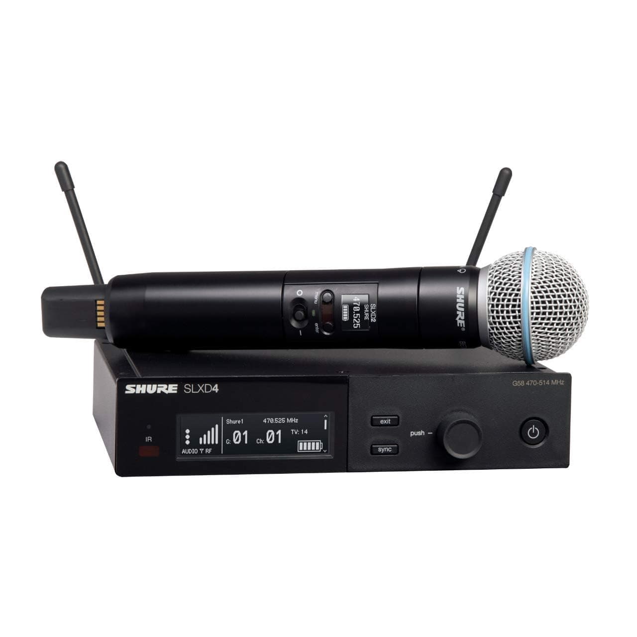 Shure SLXD24/B58 Digital Wireless Microphone System - Includes SLXD2 Handheld Transmitter with BETA 58A Vocal Mic Capsule and SLXD4 Single Channel Rack Mount Receiver | H55 Band (SLXD24/B58-H55)