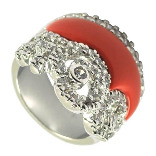 Red Coral & CZ Ring