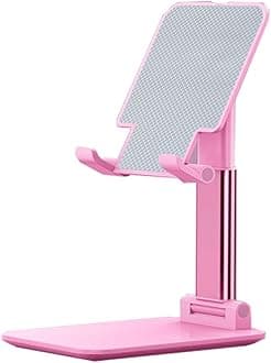 Phone Stand, Angle Height Adjustable Cell Phone Holder with Silicon Pad for Desk Fully Forldable Mobile Phone Holder Compatible with All Mobile Phones, MT-6, (Pink)