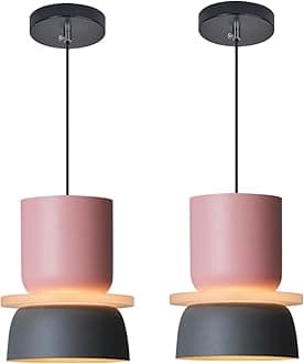 2-Pack Nordic Hanging Ceiling Light - Pink Blue Aluminum Macaron Shade,Mid Century Modern Pendant Light Fixtures Living Room Adjustable Height Hanging Light Dining Room Lights Fixture