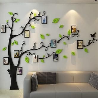 guangmu 3D Tree Wall Stickers - DIY Photo Frame Tree Wall Decal Family Photo Frame Sticker Murals Wall Decor Living Room Bedroom TV Background Home Decorations (XL:109 * 79in,Pale Green Right)